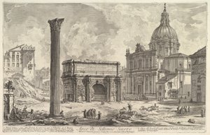 O Arco de Septímio Severo, com a igreja de S. Martina à direita (Arco di Settimio Severo), de «Vedute di Roma» de Giovanni Battista Piranesi
