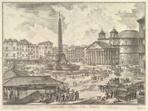 A Piazza della Rotonda, com o Panteão e o obelisco, de «Vedute di Roma» de Giovanni Battista Piranesi