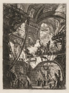 As prisões: uma perspectiva de arcos com um incêndio no centro. de Giovanni Battista Piranesi