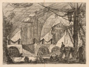 As prisões: uma câmara arqueada com postes e correntes de Giovanni Battista Piranesi