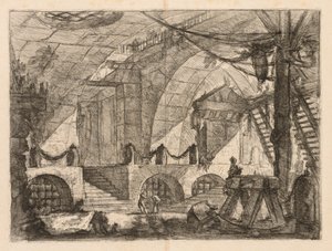 Die Gefängnisse: Eine gewölbte Kammer mit Pfosten und Ketten, 1745-1750 von Giovanni Battista Piranesi