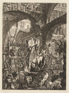 As Prisões: Uma Medly Arquitetônica, com um Homem na Rocha em Primeiro Plano de Giovanni Battista Piranesi