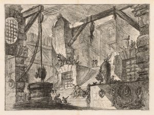 As prisões: Colunata Interior com uma escada larga, 1745-1750. de Giovanni Battista Piranesi