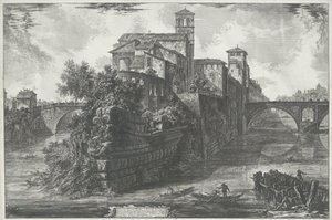 Tibereilândia te Roma Vista da Ilha Tiberina (título no objeto) Gezichten op Rome (título da série) Vistas de Roma projetadas e gravadas pelo arquiteto Giambattista Piranesi Ve (nez) iano (título da série) de Giovanni Battista Piranesi