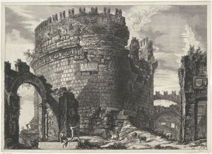Tombe van Caecilia Metella em Roma Tumba de Cecilia Metell (...) (título no objeto) Gezichten op Rome (título da série) Vistas de Roma projetadas e gravadas pelo arquiteto Giambattista Piranesi Ve (nez) iano (título da série) de Giovanni Battista Piranesi
