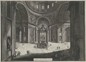Transept van de Sint-Pietersbasiliek te Vaticaanstad Vista interior da Basílica de São Pedro no Vaticano perto da Tribuna (título no objeto) Gezichten op Rome (título da série) Vistas de Roma projetadas e gravadas pelo arquiteto Giambattista Piranesi Ve ( de Giovanni Battista Piranesi