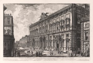 Veduta del Palazzo fabbricato sul Quirinale per le Segreterie de Brevi et della Sacra Consulta (Vista do Palazzo Construído no Quirinal para o Secretário dos Briefs e do Conselho Sagrado), de Vedute di Roma (Vista de Roma) de Giovanni Battista Piranesi