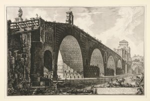 Vista da ponte Milvian sobre o Tibre, duas milhas fora de Roma, de Vedute di Roma de Giovanni Battista Piranesi