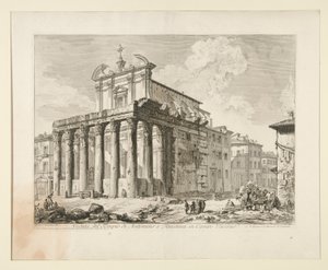 Vista do Templo de Antoninus e Faustina no Campo Vaccino. (Vista do Templo de Antoninus e Faustina no Fórum Romano), de Vedute di Roma de Giovanni-Battista Piranesi
