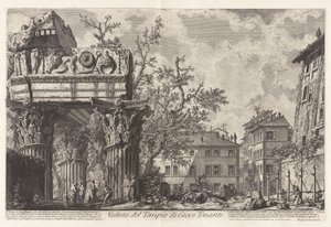 Veduta del Tempio di Giove Tonante (Vista do Templo de Júpiter Tonans [Júpiter o Trovão; na realidade o Templo de Vespasian e Tito]), de Vedute di Roma (Vista de Roma) de Giovanni Battista Piranesi