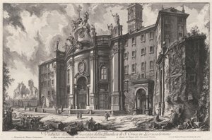 Vista da fachada da Basílica de Santa Croce in Gerusalemme de Giovanni Battista Piranesi
