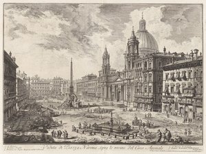 Vista da Piazza Navona sobre as ruínas do Circo Agonal (Vista da Piazza Navona sobre as ruínas do circo de Domiciano), de Vedute di Roma (Vistas de Roma) de Giovanni Battista Piranesi