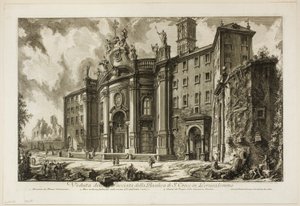 Vista da fachada da Basílica de S. Croce em Gerusalemme [a Santa Cruz em Jerusalém], de Vistas de Roma de Giovanni Battista Piranesi