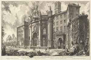 Vista da fachada da Basílica de S. Croce em Gerusalemme [a Santa Cruz em Jerus ..., ca. 1750 de Giovanni Battista Piranesi