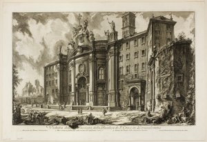Vista da fachada da Basílica de S. Croce em Gerusalemme [a Santa Cruz em Jerusalém], de Vistas de Roma de Giovanni Battista Piranesi