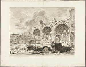 Vista dos restos da sala de jantar da Casa Dourada de Nero, comumente chamada de Templo da Paz, de Vistas de Roma de Giovanni Battista Piranesi