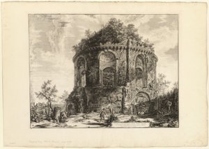 Vista do chamado Tempio della Tosse (Templo da Tosse) na Via Tiburtina a uma milha de Tivoli, de Vistas de Roma de Giovanni Battista Piranesi