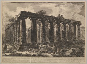 Vista mostrando os restos de um grande recinto de colunas ..., de Différentes vues de ..., ca. 1748 de Giovanni Battista Piranesi