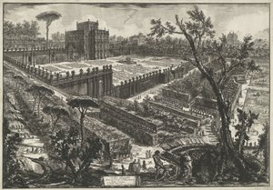 Villa Doria Pamphili te Roma Villa Panfili fora da Porta S. Pancrazio (título no objeto) Gezichten op Rome (título da série) Vistas de Roma projetadas e gravadas pelo arquiteto Giambattista Piranesi Ve (nez) iano (título da série) de Giovanni Battista Piranesi