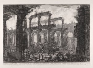 Vue des restes de la celle du Temple de Neptune (Vista dos restos da Cella do Templo de Neptuno), de Diff?rentes vues de de Giovanni-Battista Piranesi