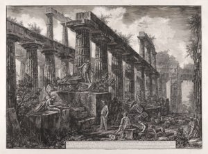 Vista dos restos da Cella do Templo de Netuno, de diferentes vistas de de Giovanni-Battista Piranesi