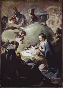 Natividade com o Todo-Poderoso e o Espírito Santo. (óleo sobre tela, cerca de 1740) de Giovanni Battista Pittoni