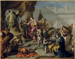 Cipião o Africano (Publius Cornelius Scipio Africanus) (235-183 aC) presta homenagem ao deus Marte (Scipio presta homenagem a Marte) - Pintura de Giovan Battista Pittoni (1687-1767), óleo sobre tela (71,7x91,1 cm) - Coleção privada