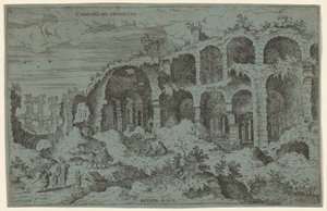 Colossaei. Ro. Prospecto. 3 (Terceira Vista do Coliseu em Roma) de Giovanni Battista Pittoni, after Hieronymus Cock