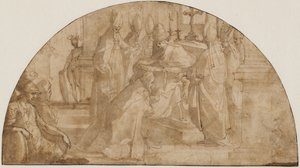 Um papa consagrando um bispo: estudo para uma luneta de Giovanni Battista Ricci