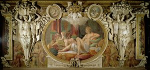 Danae, detalhe de esquema decorativo na Galeria de Francisco I, 1530-40 afresco de Giovanni Battista Rosso Fiorentino