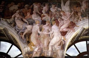 Dança das Deusas, detalhe do esquema decorativo na Galeria de Francisco I de Giovanni Battista Rosso Fiorentino