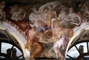 Parnassus, detalhe do esquema decorativo na Galeria de Francisco I de Giovanni Battista Rosso Fiorentino