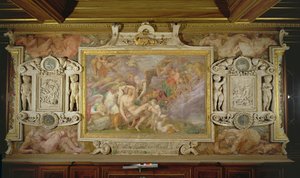 A morte de Adonis, detalhe do esquema decorativo na Galeria de Francisco I, 1530-40 afresco e estuque de Giovanni Battista Rosso Fiorentino