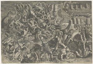 Batalha naval entre os troianos e os gregos de Giovanni Battista Scultori