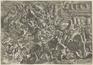 Batalha naval entre os troianos e os gregos de Giovanni Battista Scultori