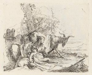 Uma Ninfa com um Satyr Pequeno e Dois Capriccios, de Vari capricci (Vários Capriccios) de Giovanni Battista Tiepolo