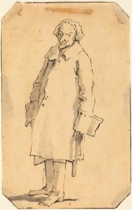 Um homem de pé, vestido com um sobretudo e botas de Giovanni Battista Tiepolo