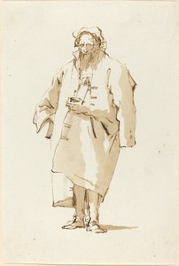 Um oriental em pé vestindo um sobretudo de Giovanni Battista Tiepolo