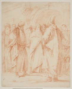 Um grupo de homens reunidos em frente a um portão de Giovanni Battista Tiepolo