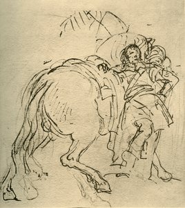 Um cavaleiro encostado no cavalo, c1740s, 1928 de Giovanni Battista Tiepolo