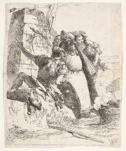 Uma cena de necromancia: uma mulher carregando uma embarcação, um homem de turbante e um olhar de soldado..., ca. 1743-57. de Giovanni Battista Tiepolo