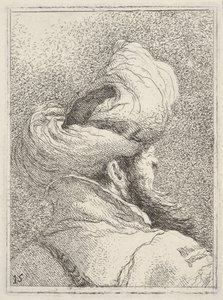 Homem barbudo usando um turbante, retratado no comprimento do busto por trás em três quartos vi ..., ca. 1770 de Giovanni Battista Tiepolo