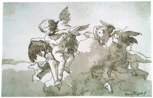 Cupidos com pombas e uma tocha, 17º centruy de Giovanni Battista Tiepolo