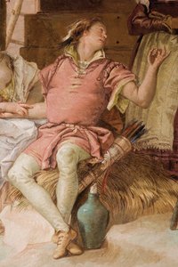 Detalhe, de, medoro, de, angélica, e, medoro, partindo, de, a, camponeses, de, a, sala, de, orlando furioso, em, a, Palazzina, 1757 de Giovanni Battista Tiepolo