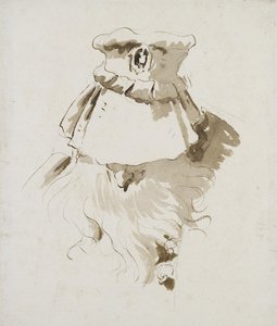Cabeça de um homem barbudo (caneta e tinta marrom com marrom lave sobre giz preto em papel branco) de Giovanni Battista Tiepolo