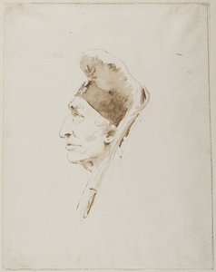 Perfil da cabeça de um homem idoso que usa um cocar exótico de Giovanni Battista Tiepolo