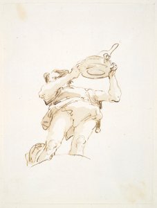Figura masculina carregando uma bandeja com aves, vista de baixo de Giovanni Battista Tiepolo