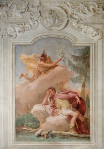 Mercúrio Exortando Enéias a deixar Cartago, da Sala da Eneida na Palazzina, 1757 de Giovanni Battista Tiepolo