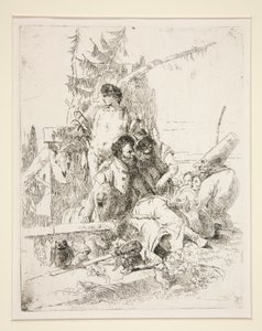 Punchinello falando com os dois mágicos, da série Scherzi di Fantasia de Giovanni Battista Tiepolo