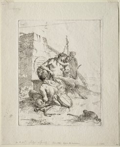 Scherzi: Família Sátiro com o Obelisco. de Giovanni Battista Tiepolo